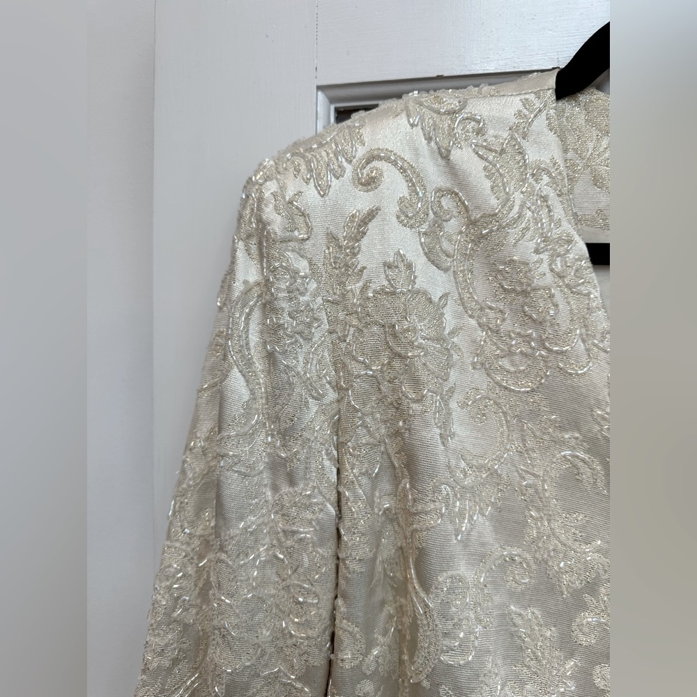 Vintage Carmen Marc Valvo Ivory Cream Lace Sequin Beaded Formal Jacket Size 14 L - Picture 7 of 16
